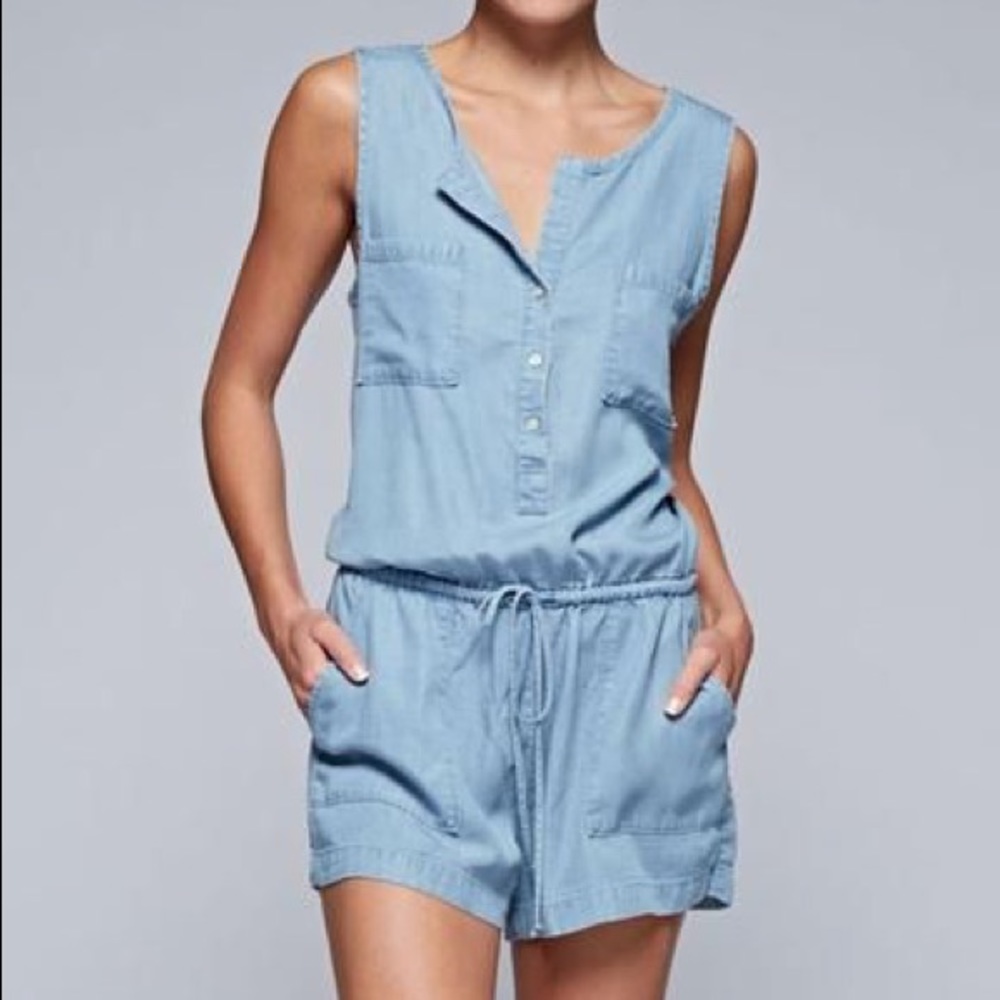 Love Stitch denim drawstring romper (light wash)